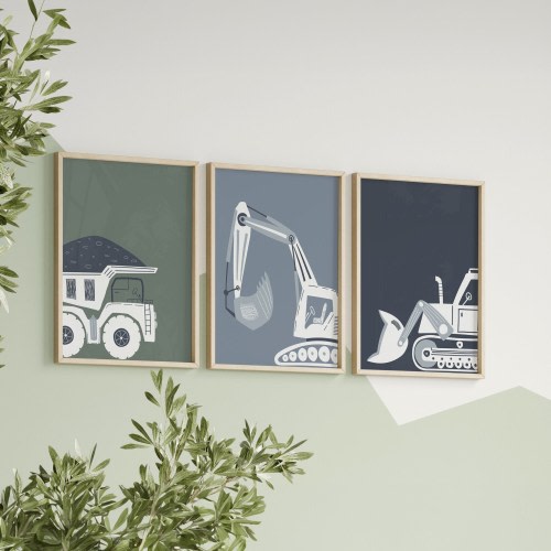 Transportation Nursery, Construction Prints, Toddler Boy Room Decor, Kids Wall Art, Dump Truck, Digger Print, Bulldozer, Nursery Printable