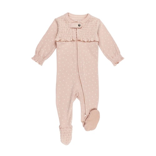 Smocked Organic Cotton Zip Footie, 0-3M