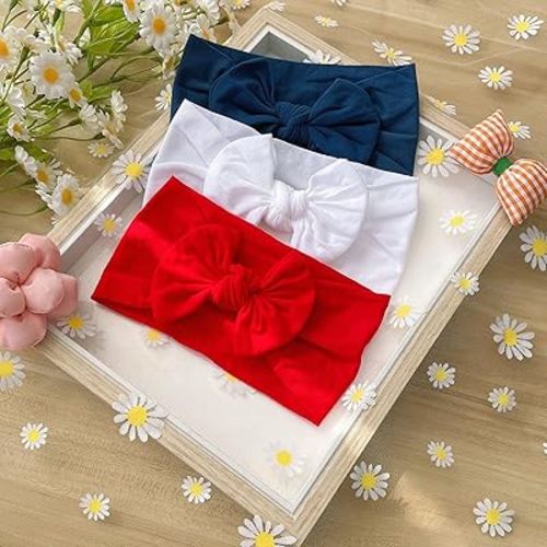 Hjiaruiky Baby Headbands Baby Girls Bows Headband Newborn Bow Handmade Soft Headbands with Bows Hairbands for Infant Toddler Black White Pink (White+red+navy)