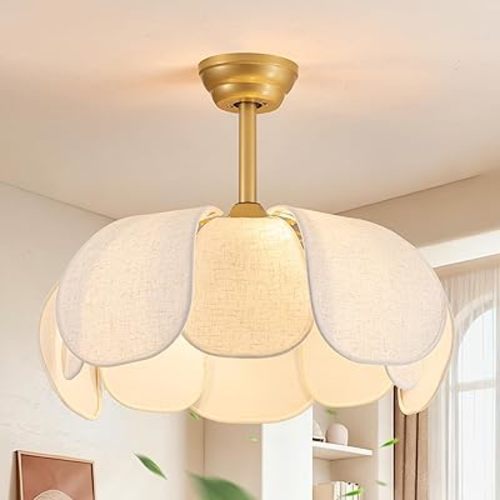 Boho Ceiling Fans with Lights,Flower Chandelier Ceiling Fan with Light and Remote Control，Coastal Fandelier for Bedroom, Living Room,Kitchen,Foyer(26 Inch,6 Speed, Timing Adjustable Height)