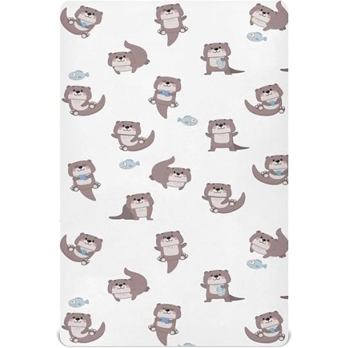 Cute Otter Crib Sheets for Boys Girls - Portable Microfiber Fitted Crib Sheet for Standard Crib and Toddler Mattress, Soft & Breathable, 28x52 Inch