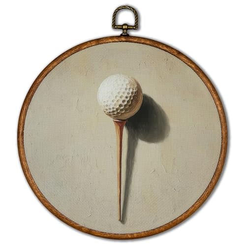 KSDUT Vintage Golf Wall Art Decor - Retro Sports Trendy Wall Art Canvas Frame Hanging Prints, Nursery Sports Gallery Round Wall Art Decor for Boys Room Home Decorations 10"x10"