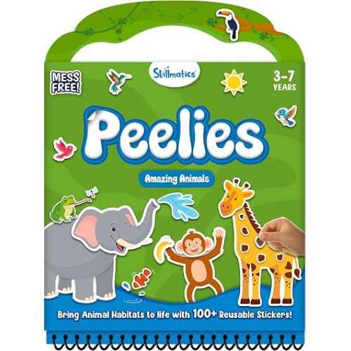 Skillmatics Reusable Sticker Activity Book - Peelies, 100+ Reusable Stickers, 6 Pictures, Mess-Free Fun for Kids, Creative Play & Travel Toy, Gifts for Ages 3, 4, 5, 6, 7