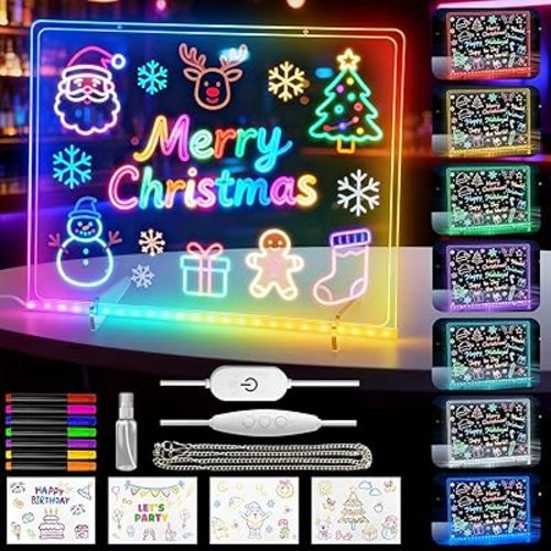 Led Drawing Board for Kids,15.7"X11.8" Lumiboard Led Note Board, 7-Color Light Modes, Acrylic Light Up Dry Erase Board with Stand, Hanging Chain and 7 Colors Pen,Christmas Gifts for Girls Boys