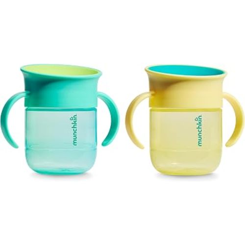 Munchkin Miracle 360 Sippy Cup for Toddlers, 7oz, 2 Pack, Blue/Yellow