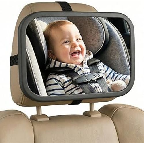 Baby Car Mirror with 360° Rotation - 9.8" Convex Shatterproof Mirror for Baby Safety with Extra Wide & Clear View - Car Seat Rear Facing with Adjustable Straps