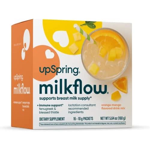 UpSpring Milkflow Electrolyte Breastfeeding Supplement Drink Mix with Fenugreek | Orange Mango Flavor | Lactation Supplement to Promote Healthy Breast Milk Supply & Restore Electrolytes | 16 Servings