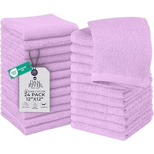 DAN RIVER 24 Pack Wash Cloths for Showering [12x12] - 100% Cotton Washcloths Premium Quality Flannel Face Cloths for Bathroom, Highly Absorbent and Soft Feel Wash Clothes, Lavendar