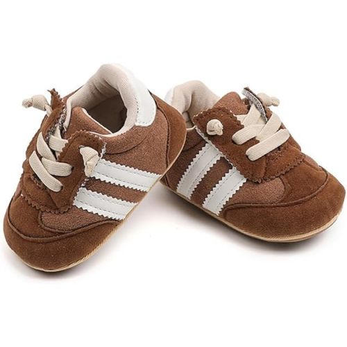 Newbron Baby Boys Girls Retro Sneakers Pu Leather Rubber Sole Walking Shoes Toddler Non-Slip First Walkers Infant Slippers Crib Shoes