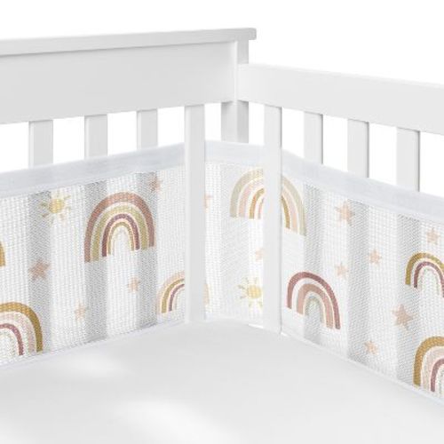 Sweet Jojo Designs + BreathableBaby Breathable Mesh Crib Liner Girl Boho Rainbow Pink Gold and Taupe