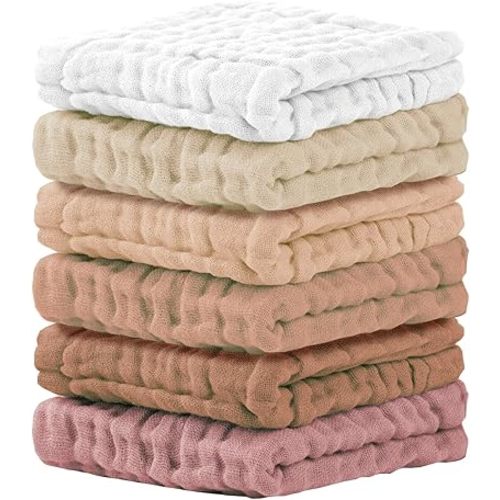 Cuddle Campus Baby Washcloths 6 Packs, Muslin Washcloths Baby,Cotton Burp Cloths, Extra Absorbent and Soft Wash Clothes for Newborns, 12x12 Inches