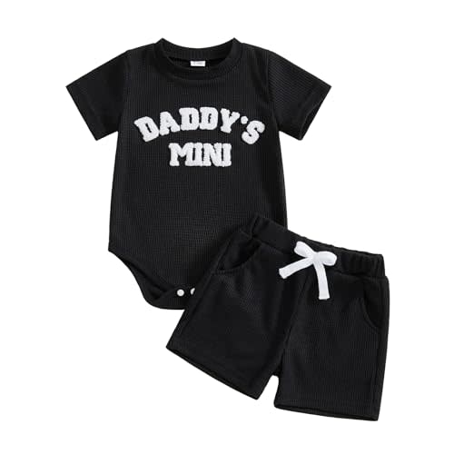 Kupretty Baby Boy Clothes 3 6 12 18 Months Summer Outfit Baseball Embroidery Waffle Short Sleeve Romper & Shorts Set