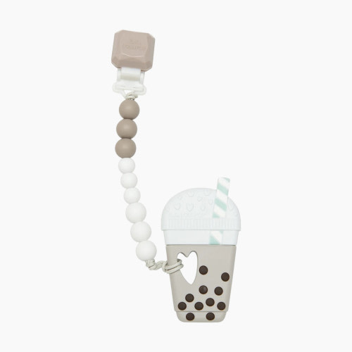 Loulou Lollipop Silicone Teether with Gem Clip - Milk Tea Bubble Tea
