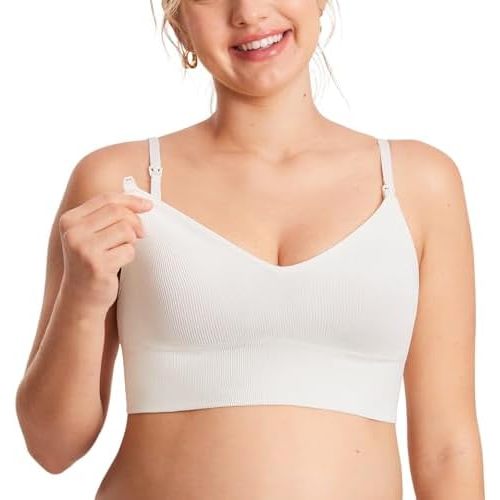 MOMANDA Ribbed Nursing Bras Women's Longline Sleep Breastfeeding Support Seamless Maternity Sports Bra V Neck Wireless