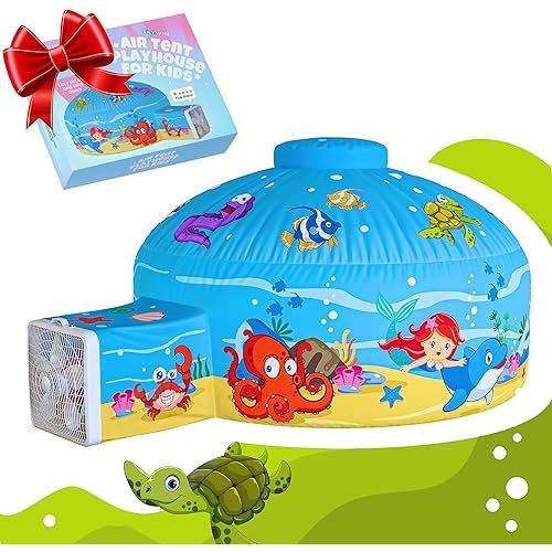 Skywin Air Tent for Kids (77” x 50”) Builds in 30 Sec, Toddler Tents Indoor for Imaginative Play, Spacious Kids Forts Indoor Playhouse for Boys & Girls Ages 3-14 (Fan Not Incl) (Deep See Fun)
