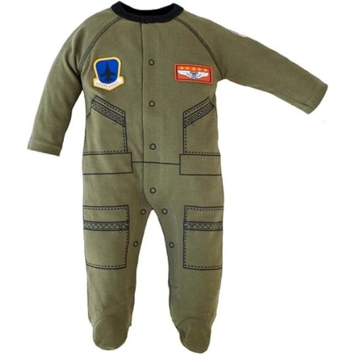 T.C. Unisex Baby Future Pilot Aviator Flight Suit Footed Crawler (12-18 Months) Olive Green