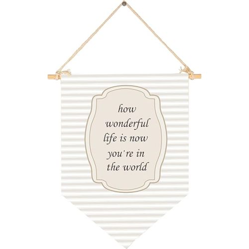 How Wonderful Life Is Now You're in the World-Banner Flag Sign Pennant Poster Wall Decor Gift for Boy Girl Kids Nursery Baby Room Above Crib Bedroom Playroom Door-Baby,Shower,Birthday Christmas Gift