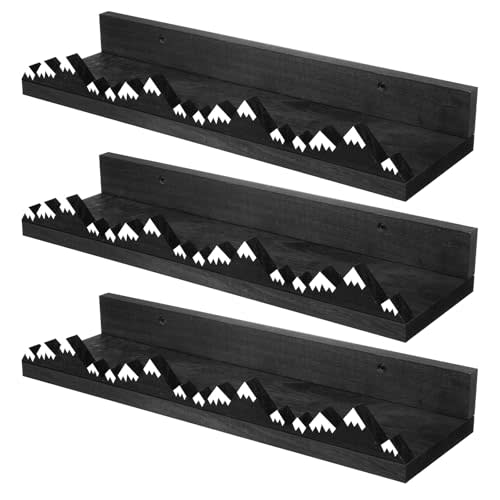 Wenqik 3 Pcs Snow Mountain Floating Shelves Wood Nursery Book Shelves Wall Mounted Rustic Floating Ledge for Kids Room(Dark Grey)