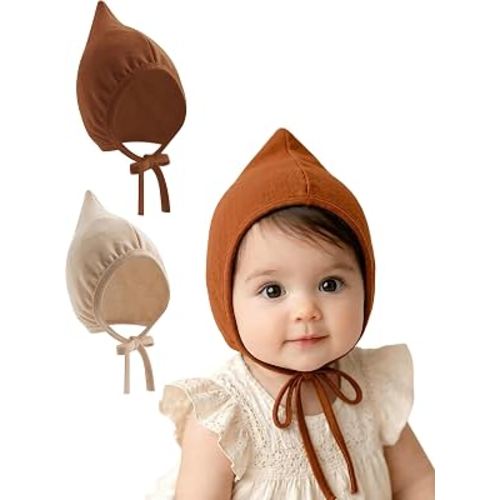 Bidadary Newborn Baby Bonnet Hat 0-12 Months Cotton Infant Hospital Hat Baby Sleep Hat Chin Strap Beanie for Spring Summer