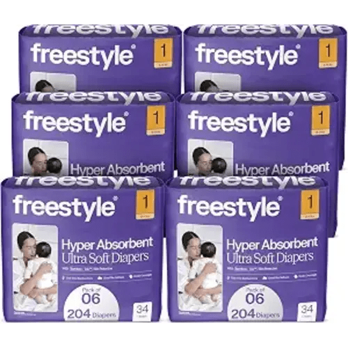 Freestyle BambooTek Diapers - (Size 1) Hyper Absorbent & Non-Toxic – Disposable Diapers for Sensitive Skin – Ultra Soft Diapers (8-14 lbs) – 204 Count