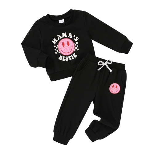 Happy Town Toddler Girl Fall Outfits Long Sleeve Letter Top and Long Pants Set Toddler Sweatsuits
