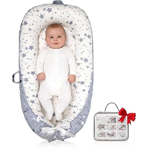 Baby Lounger | Organic Cotton Infant Lounger | Reversible, Adjustable & Portable Floor Lounger | Soft, Breathable, Washable Cover