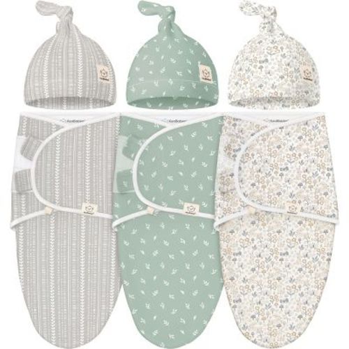 3-Pack Organic Baby Swaddle Sleep Sacks with Knot Hats, Newborn Baby Swaddles Wrap 0-3 Months, Ergonomic Wearable Blanket (Prairie)