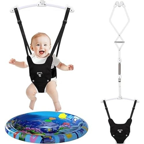 Baby Jumper, Baby Doorway Jumper with Adjustable Strap, Protable Baby Jumpers and Bouncers, Easy to Assemble, Baby Bouncer Jumper with Water Mat