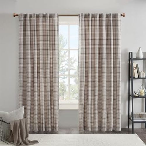 Madison Park Plaid Window Curtain Thermal Insulated, 1 Panel, 50x84 Brown