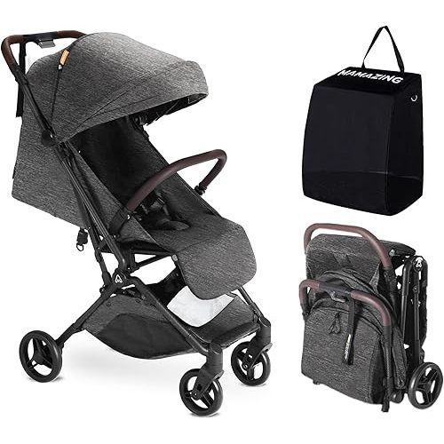 MAMAZING Lightweight Baby Travel Stroller with Carbon Fiber Frame, Compact & Airplane-Friendly, One-Handed Folding Design, 11.6 lbs, Perfect for Toddlers, Black