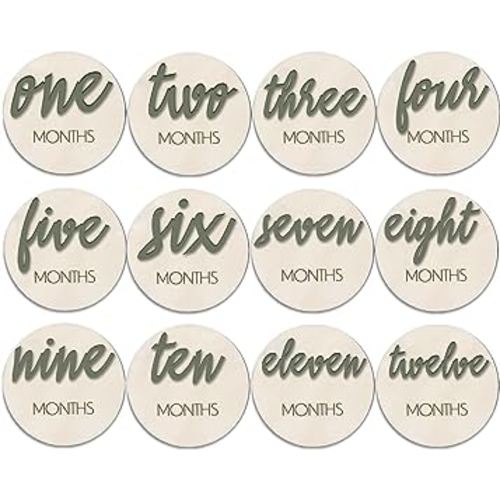 Baby Months Signs, Baby Neutral Monthly Milestone Card,6 Pack Baby Monthly Milestone Wood Markers Disc,Baby Announcement Sign, Baby Milestone Block Baby Keepsake
