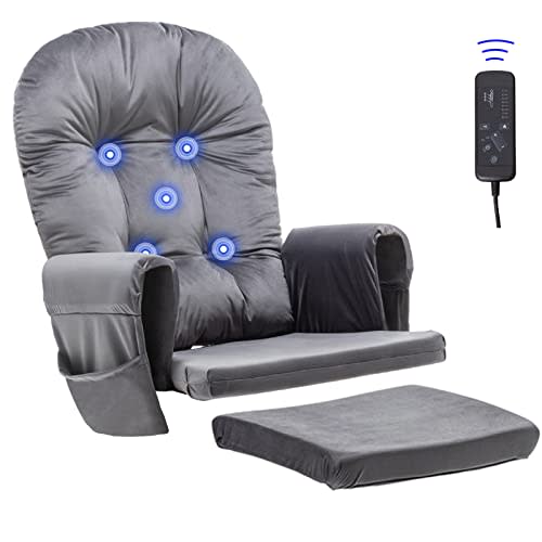 Paddie Dark Grey Massage Glider Rocker Replacement Cushions with Storage Velvet Washable Non Slip for Glider Rocking Chair, 5PCS