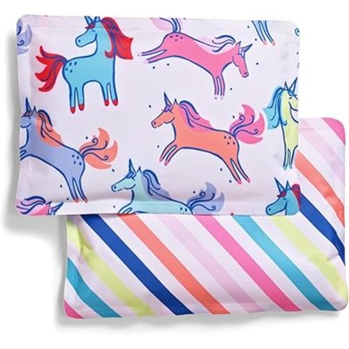 Cool Coolers by Fit & Fresh 2 Pack Soft Ice, Flexible Stretch Nylon Reusable Ice Packs for Lunch Boxes & Coolers, Unicorn Stripe