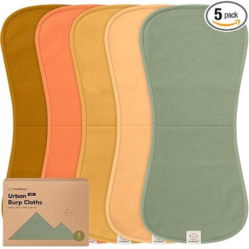 Organic Burp Cloths Baby Boy & Girl, 5-pack Cotton Burp Rags (Phase/Quin)