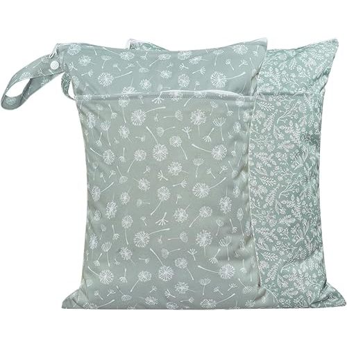 Wet Dry Bags with Two Zippered Pockets and Handle, Reusable Storage Bag for Breast Pump Parts & Baby Items, Waterproof Diaper Bags, Yoga Gym Bag for Swimsuits or Wet Clothes-2pcs, 11.8*15.75"