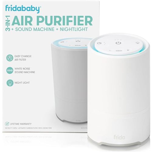Frida Baby 3-in-1 Baby Air Purifier for Allergy Relief, Sound Machine for Sleeping + Nightlight, HEPA Filter Purifier for Bedroom with 3 Fan Speeds, Easy-Change Filter, Auto-Off Timer
