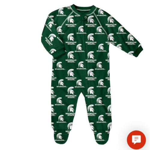 Michigan State Spartans GREEN Baby All Over Team Graphic Romper Pajamas - 133426063