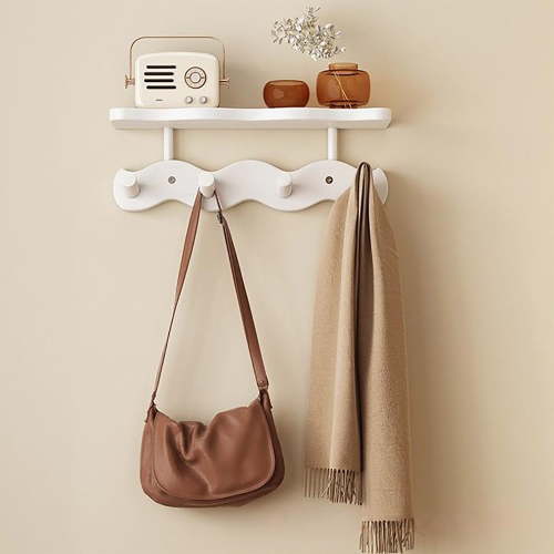 Floating Shelves with Hooks,Coat Rack Shelf Wall Mounted,Wood Coat Rack,for Bedroom, Living Room, Bathroom, Kitchen, Picture Ledge,White