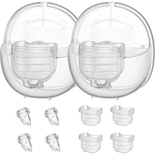 Wearable Breast Pump Accessories, Replacement Pump Parts Flange 24mm, Duckbill Valve, Silicone Diaphragm, Milk Collector Cup Compatible with MOMMED S18 S21, 2 Sets