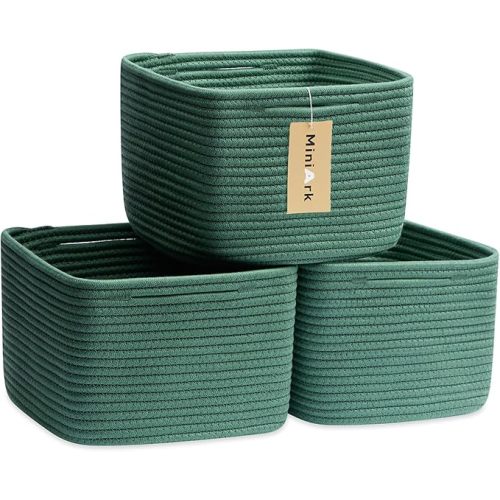 Small Organizing Baskets for Cubes Shelf, 9.7x9.7x7.1 Inch Rope Woven Storage Bins for Nursery Shelves Storage, Cute Toy Basket, Square 3 Packs Green