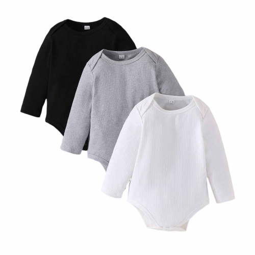 LIIPEE Girls Boys Onesie 3 Pack Solid Color Long Sleeve Round Neck Bodysuit Infant Versatile Vacation One-Pieces,Multicolour,3-6 Months