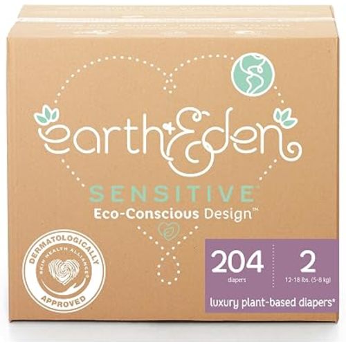 Earth & Eden Sensitive Baby Diapers, Size 2, No Harsh Chemicals, 204 ct