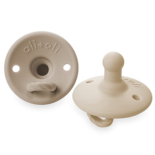 Ali+Oli Pacifier for Baby (2-pk) Set Original Round (Oat-Coco) Concaved Shield Newborn Pacifiers, BPA-Free Silicone Baby Pacifier Set, Baby Binkies, Chupones para Bebes