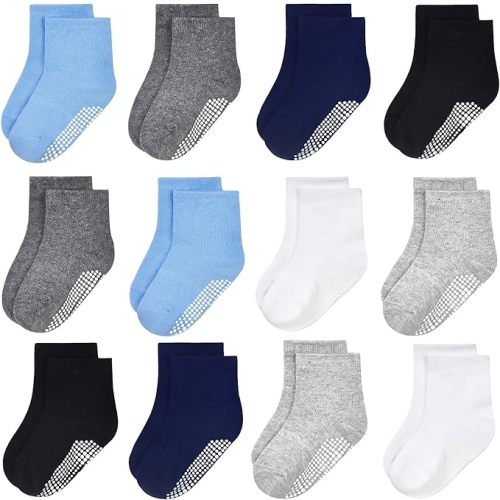 GRPSKCOS Baby Socks Non Slip 12 Pairs Toddler Anti Skid Socks for 0-7 Years Infants Little Kids Boys Girls