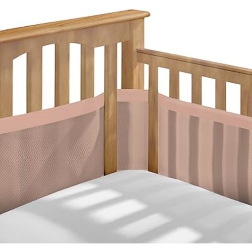 BreathableBaby Breathable Mesh Liner for Full-Size Cribs, Deluxe 4mm Mesh, Shell Pink (Size 4FS Covers 3 or 4 Sides)