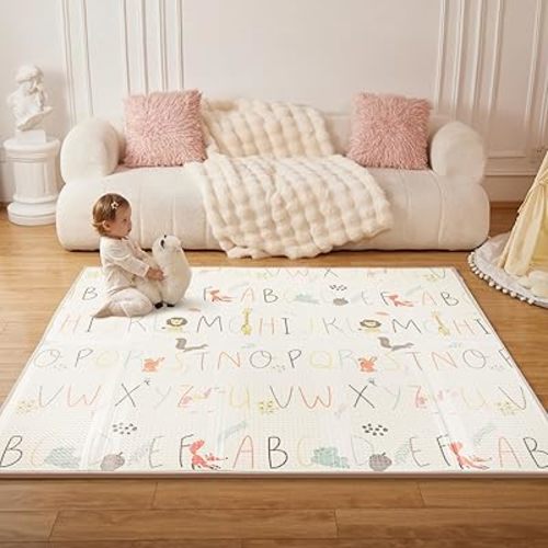 Baby Play Mat,71x79 Inch Large Foldable Play Mats for Babies and Toddlers,Waterproof & Anti-Slip Portable Baby Floor Mat for Tummy Time,Baby Mat for Floor with Travel Bag (Alphabet-71x79x0.4 in)