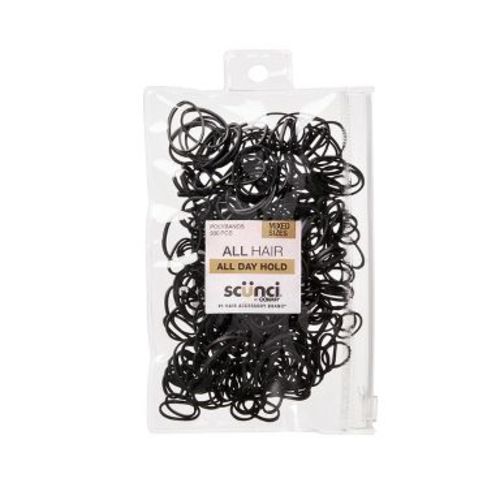 scunci Mixed Size Polyband Elastic Hair Ties - Black - 300pcs