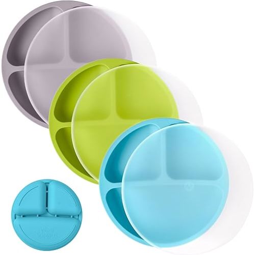 WeeSprout Silicone Divided Plates (With Lids), 100% Food Grade Silicone Divided Plates for Toddlers & Kids, Dishwasher & Microwave Safe
