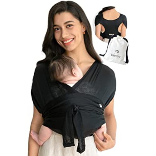 Konny Baby Carrier AirMesh for Summer Carrier Wrap, Easy to Wear Baby Wrap Carrier, Perfect Essentials Cloths for Newborn Babies up to 44 lbs, (Black, L)