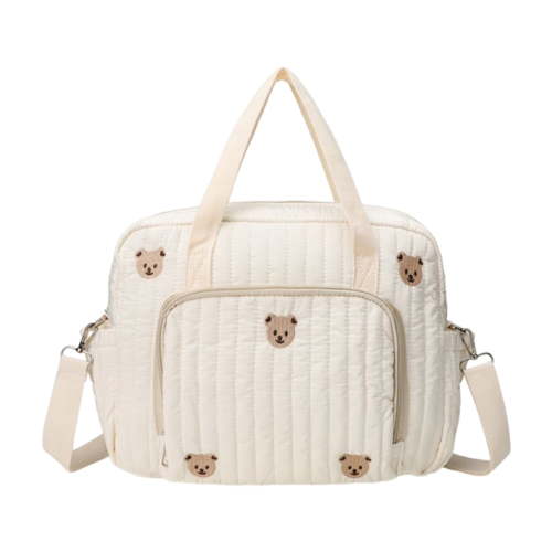 Yucurem Bear Quilted Baby Nappy Bag Travel Diaper Tote Cotton Crossbody Maternity Bag Baby bag (A)